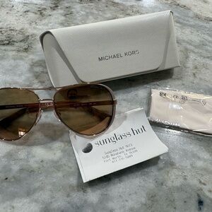 Michael Kors Rose Gold Aviator Sunglasses with White Case